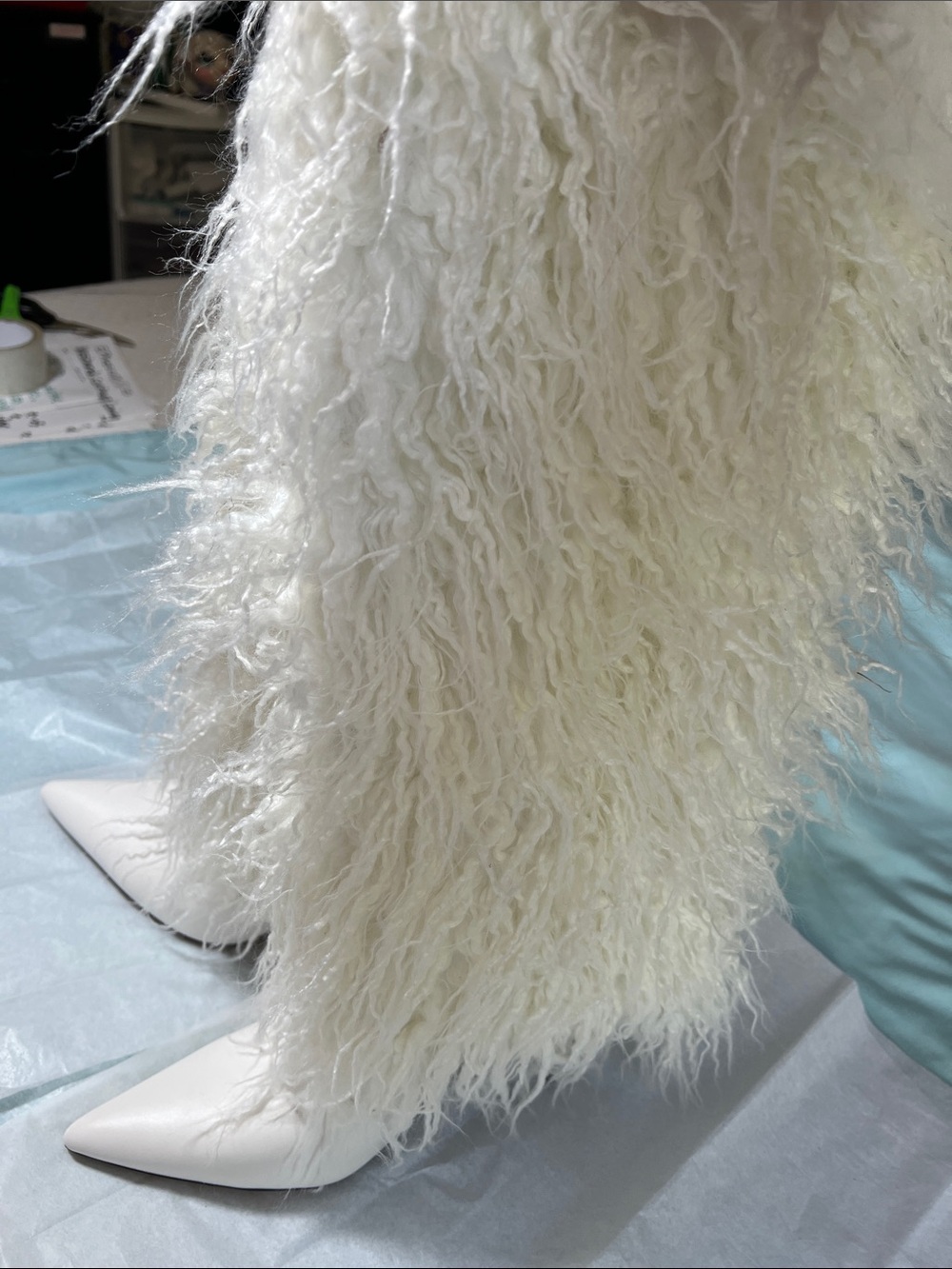 Women’s White Faux-Fur Trim Knee-High Stiletto Boots